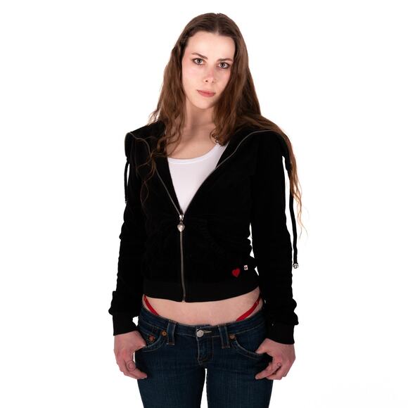 Vintage Y2k Twisted Heart Velvet Velour Zip Up Embellished Hoodie Jacket - S - Picture 3 of 10